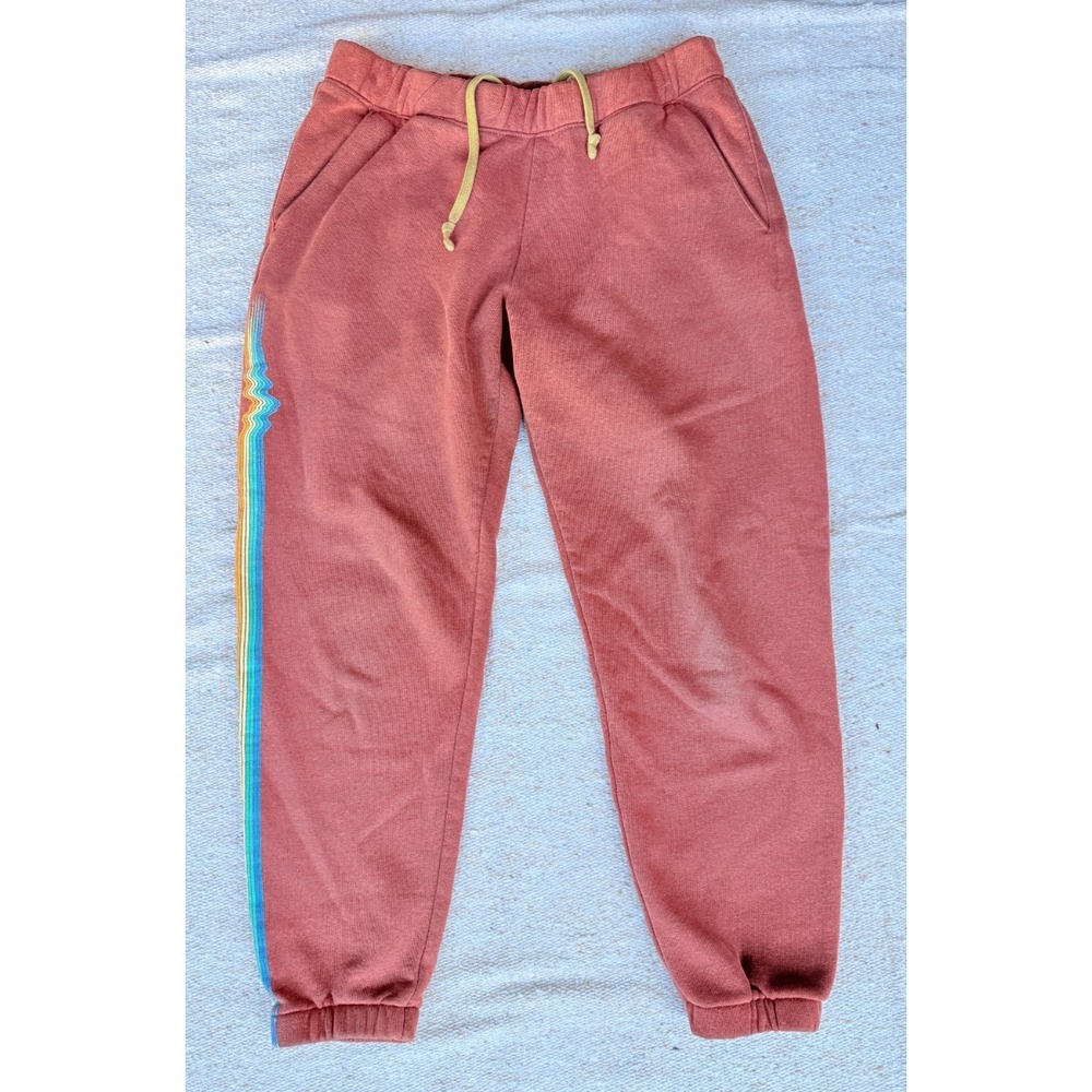 Patagonia Womens Sz Small‎ Orange w Rainbow Stripe Sweatpants